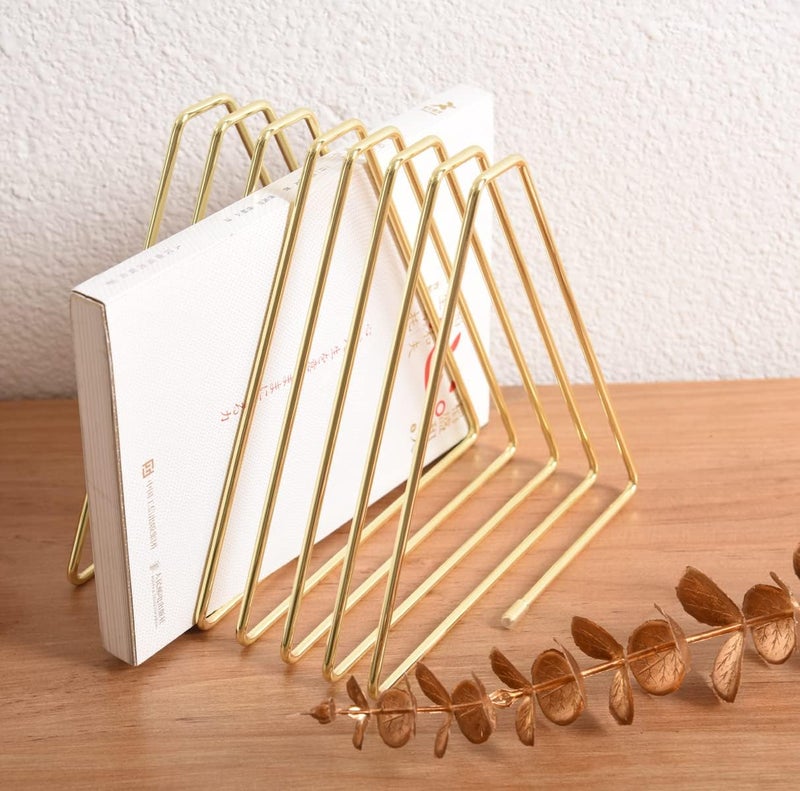 JIARI Decorative Book Organizer Magazine Holder, Desktop File Sorter Organizer Bookshelf Bookends Book End, Adjustable Telescopic Bookend 7 Section (Gold) - Image 2